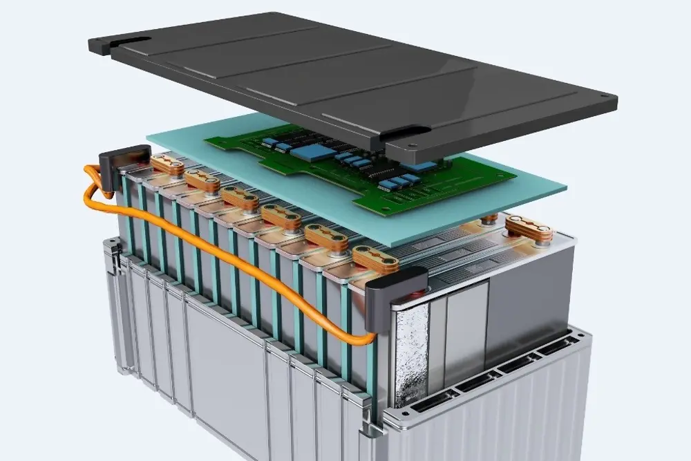 The image allows to see all the components of an EV battery.