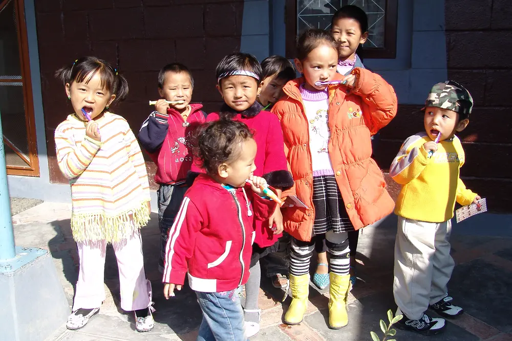 
The team teaches lessons on the basics of general hygiene – including how to brush your teeth properly.