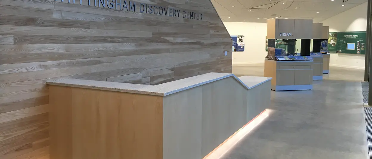 Museum reception desk featuring local nature displays