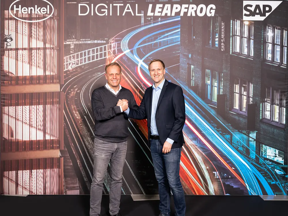 
Henkel and SAP have teamed up to drive digital co-innovation by leveraging a unique combination of future-ready software, technology, and ecosystem. From left: Michael Nilles (Chief Digital and Information Officer Henkel) and Jürgen Müller (Chief Technology Officer SAP SE).