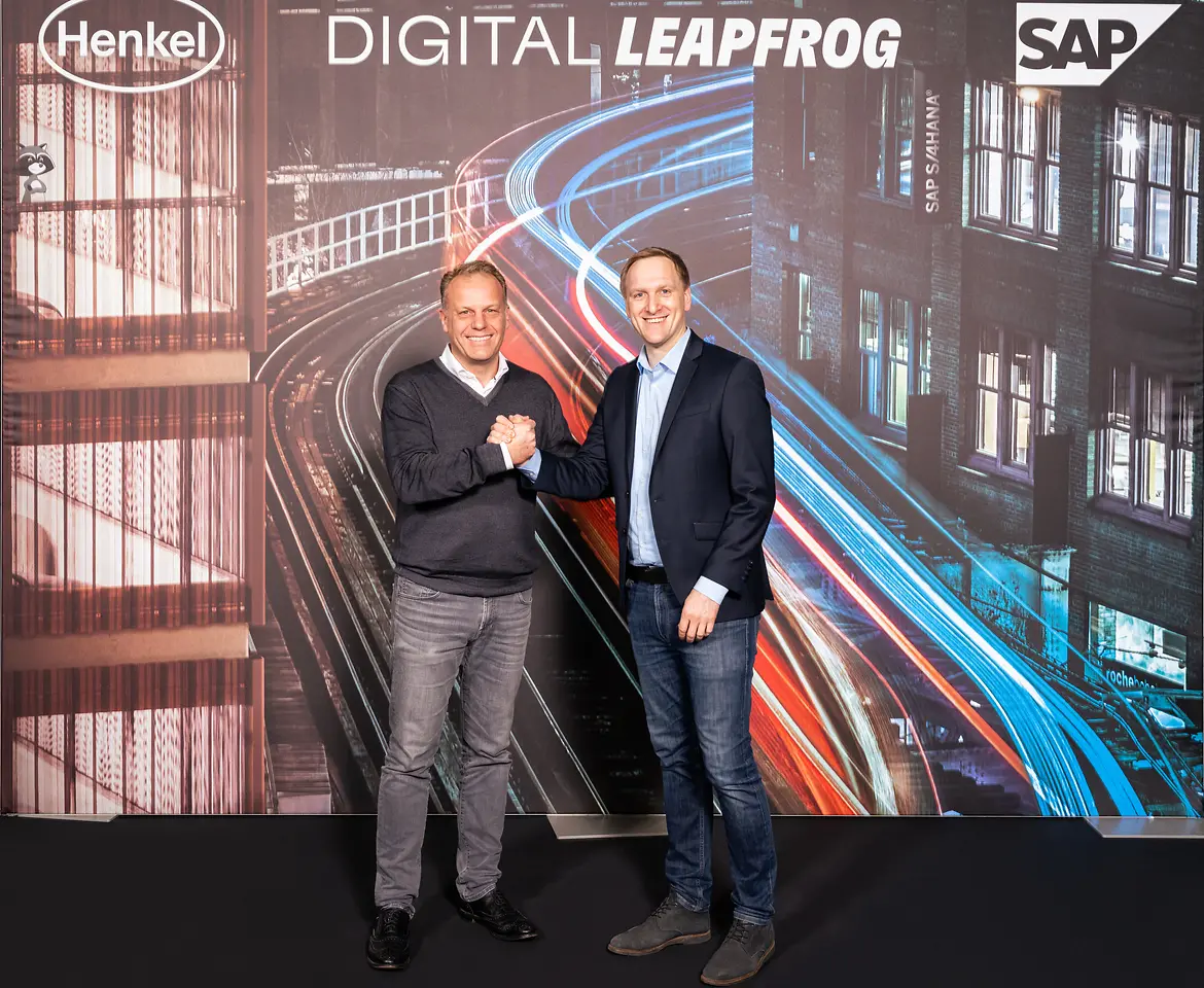 
Henkel and SAP have teamed up to drive digital co-innovation by leveraging a unique combination of future-ready software, technology, and ecosystem. From left: Michael Nilles (Chief Digital and Information Officer Henkel) and Jürgen Müller (Chief Technology Officer SAP SE).