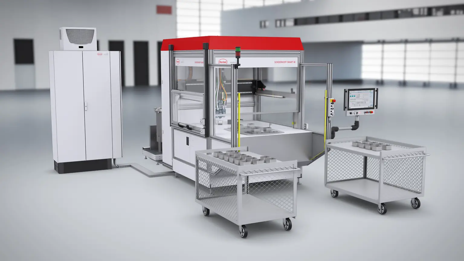 
Smart-M Dosing Cell with rotary indexing table, the insertion area is protected by a light grid.