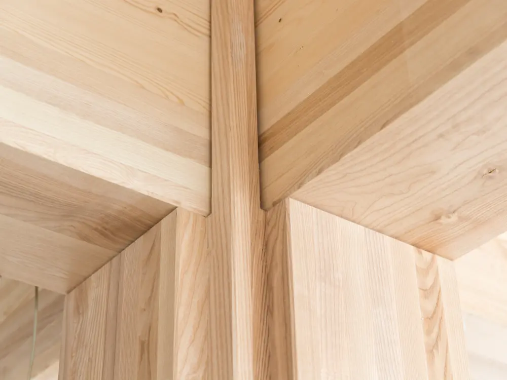 
Close up of a joint and seam of wood panels.