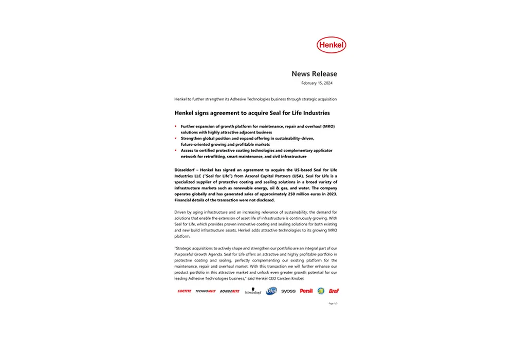 2024 02 15 Henkel News Release Acquisition Seal For Life Pdf Pdfpreviewimage 1 .webp