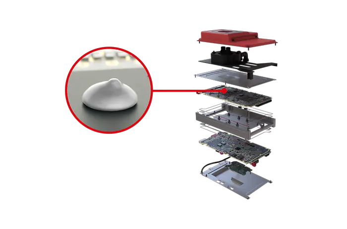 
Bergquist Liqui Form TLF 6500CGel-SF, thermal cure gel applied on the ADAS Domain Controller.